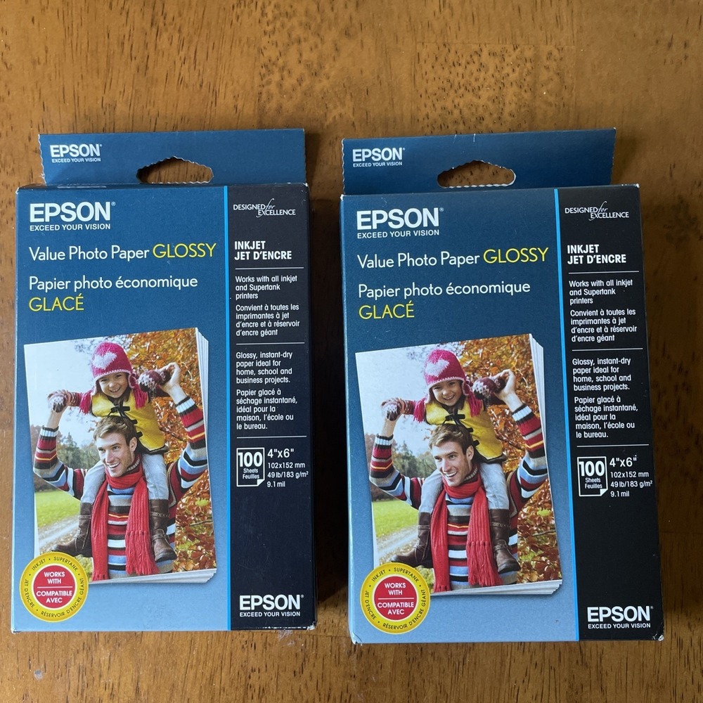 2 - Epson Value Photo Paper 4x6 100 Sheets Glossy for‎ Inkjet Printers- NEW